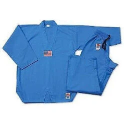ProForce Gladiator 7 Oz. Tae Kwon Do Uniform TKD Gi V-Neck Medium Weight Blue